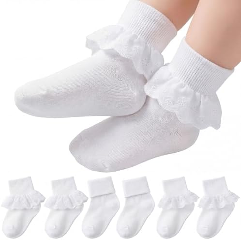6 Pairs White Ruffle Socks for Girls