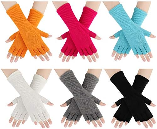6 Pairs Winter Fingerless Gloves for Women Unisex Finger Gloves Warm