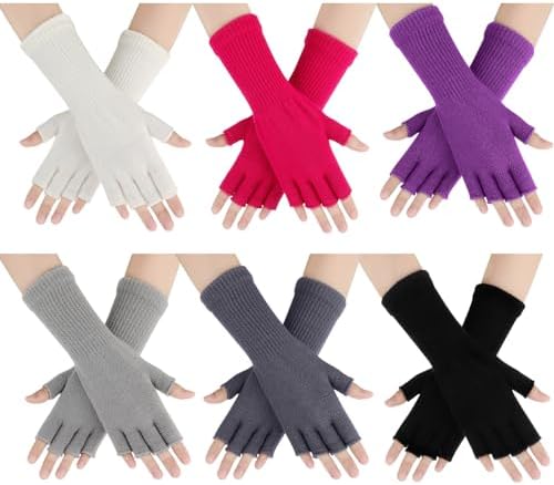 6 Pairs Winter Fingerless Gloves for Women
