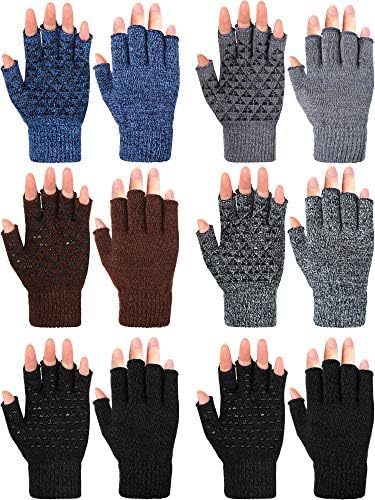 6 Pairs Winter Half Fingerless Knit Gloves Stretchy Anti-Slip Gloves