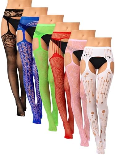 6 Pairs Women Fishnet Thigh High Stockings 2Color S