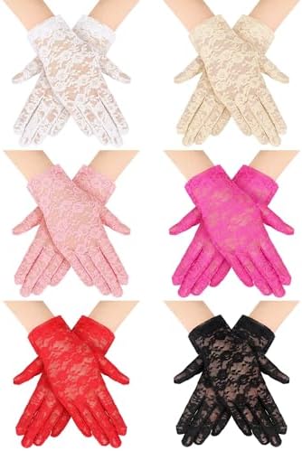 6 Pairs Women Lace Gloves Wedding Tea Party Gloves Halloween Vintage