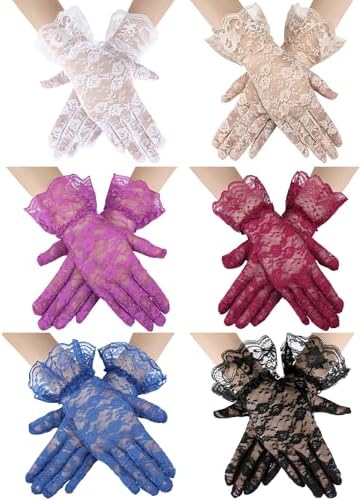 6 Pairs Women Lace Gloves Wedding Tea Party Gloves Halloween Elegant