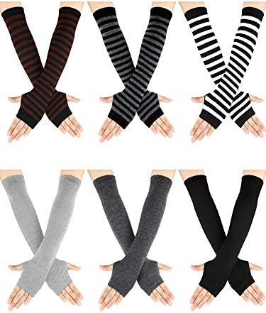 6 Pairs Women Long Fingerless Gloves Winter Knitted Arm Warmers