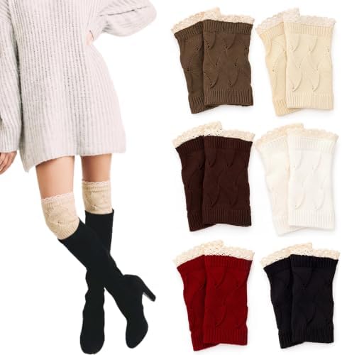 6 Pairs Women's Boot Cuffs Knitted Boot Socks Vintage Colors Elegant