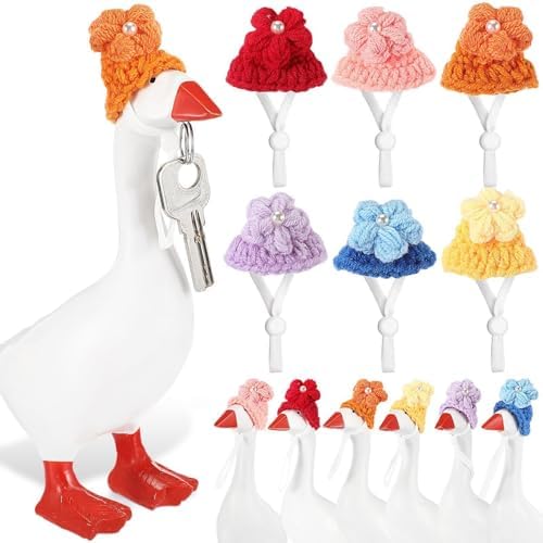 6 Pcs 7 Inch Desk Goose Outfits Mini Knitted Hats with Adjustable Strap