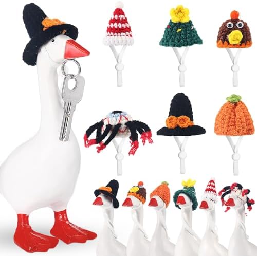 6 Pcs 7 Inch Desk Goose Outfits Mini Knitted Hats