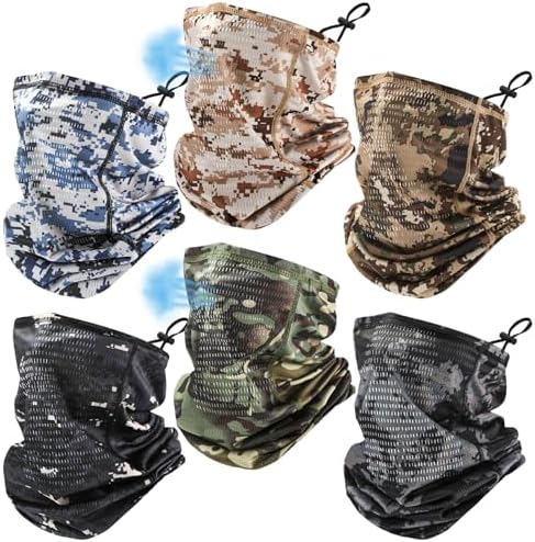 6 Pcs Adjustable Cooling Neck Gaiter Summer Camo Mesh Face Mask