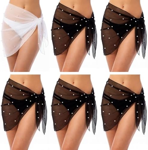 6 Pcs Bride Swim Cover Pearl Beach Sarong for Women Bachelorette