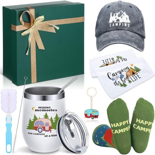 6 Pcs Camping Gifts Set Tumbler Hat Keychain Socks Towel Box
