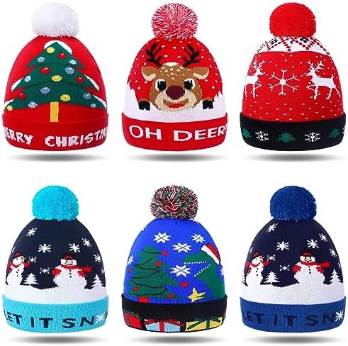 6 Pcs Christmas Cuffed Beanie Hat Winter Cartoon Cute