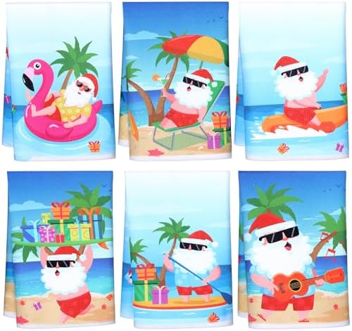 6 Pcs Christmas Kitchen Towels Set Hawaii Beach Decor