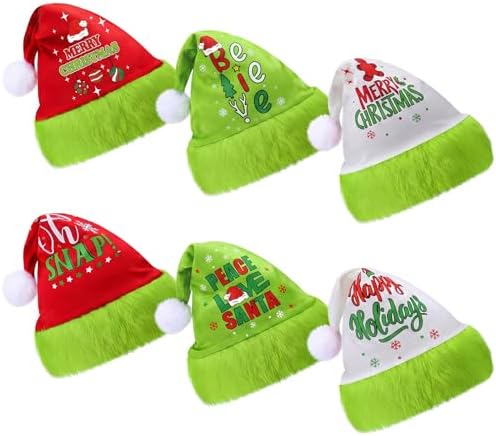 6 Pcs Christmas Santa Hat Elf Red and Green