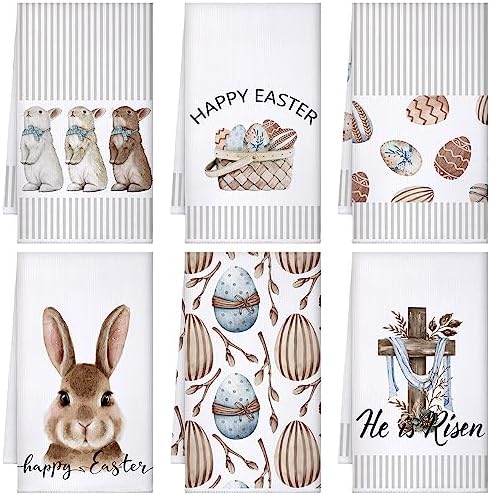 6 Pcs Easter Kitchen Towels Bunny Rabbit Hand Dish Towels Farmhouse