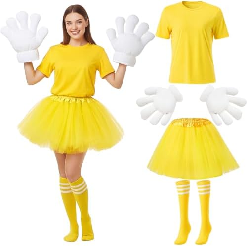 6 Pcs Halloween Candy CostumeT-Shirt Tutu Skirts for Women Yellow XXL