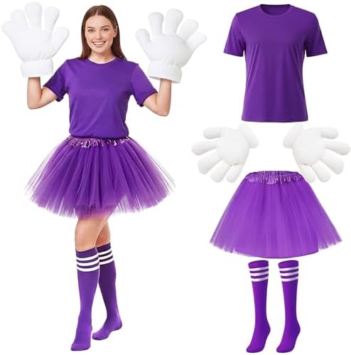 6 Pcs Halloween Candy CostumeT-Shirt Tutu Skirts for Women Purple L
