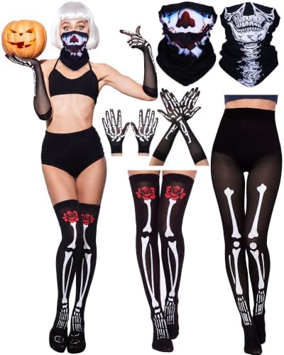 6 Pcs Halloween Skeleton Costume Accessories for Women Novel Black