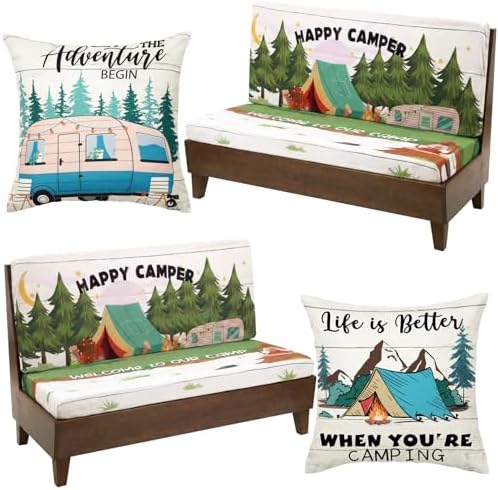6 Pcs Happy Camper Rv Dinette Cushion Covers Stretch Washable Rv Cushion
