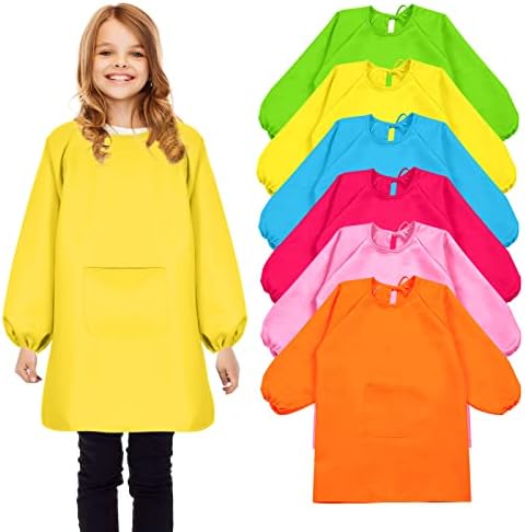 6 Pcs Kid Art Smock Long Sleeve with Pocket Waterproof