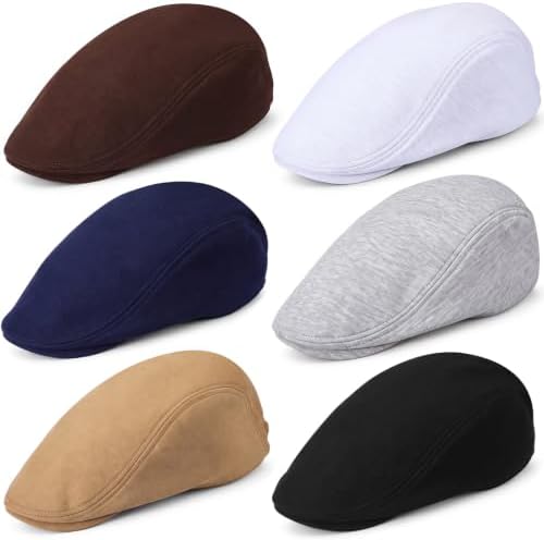 6 Pcs Men's Flat Cap Newsboy Hat Adjustable Cotton Vintage