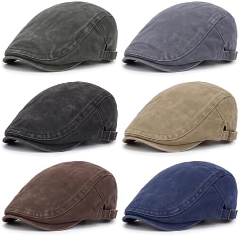 6 Pcs Men's Flat Cap Newsboy Hat Adjustable Washed Classic