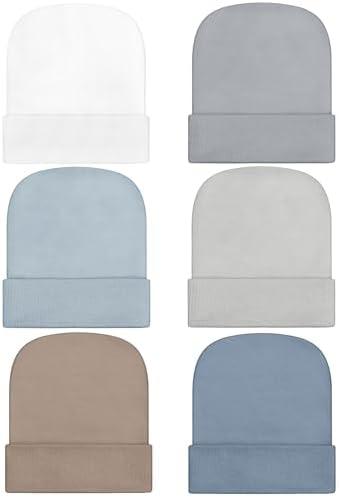 6 Pcs Newborn Hospital Beanie Hat for Girl Boy Beige