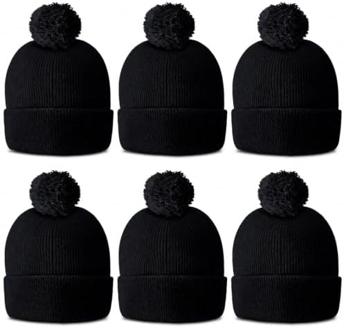 6 Pcs Pom Beanie Knit Hat Men Women Cuff