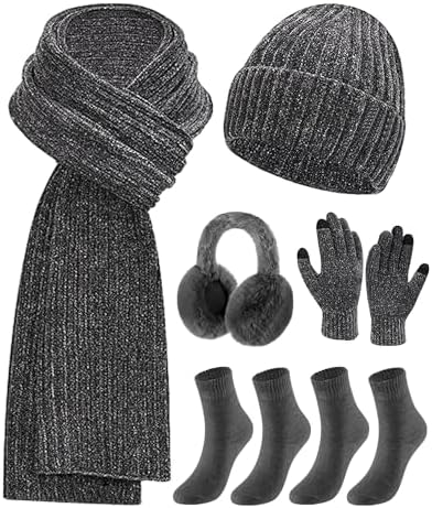 6 Pcs Winter Knit Hat Scarf Glove Ear Warmer