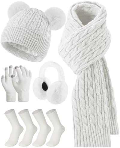 6 Pcs Winter Knit Set Hat Scarf Gloves
