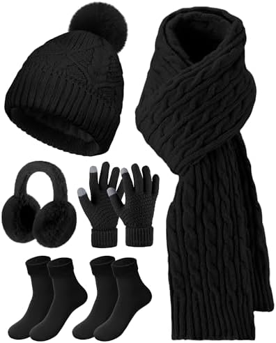 6 Pcs Winter Warm Set for Women Black Playful