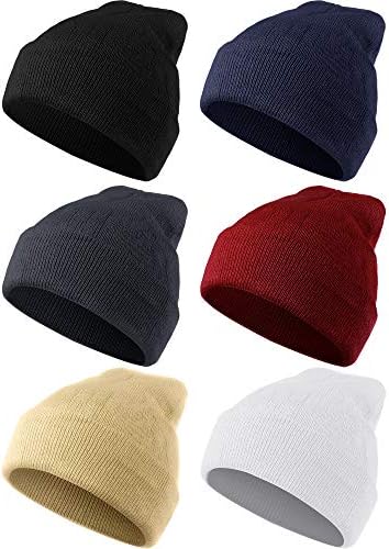 6 Pieces Beanie Hats for Men Winter Knit Caps Classic Colors