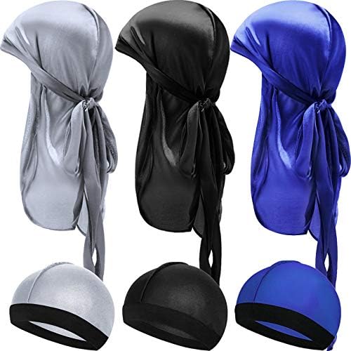 6 Pieces Kids Satin Durags with Wave Caps Set