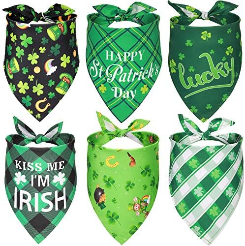 6 Pieces St. Patrick's Day Dog Bandana Reversible Triangle Bibs Dog