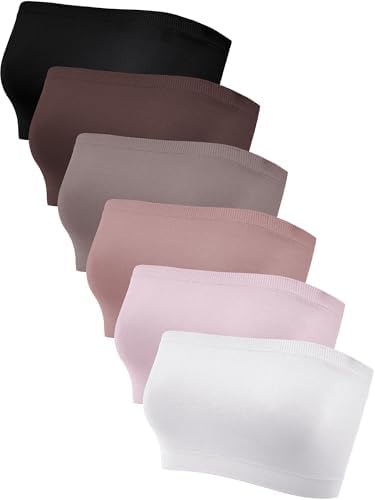 6 Pieces Strapless Bandeau Seamless Bralettes Stretchy Non Padded Tube