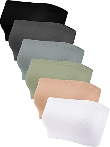 6 Pieces Strapless Bandeau Tube Tops for Women XXL 6Color 6 Pack