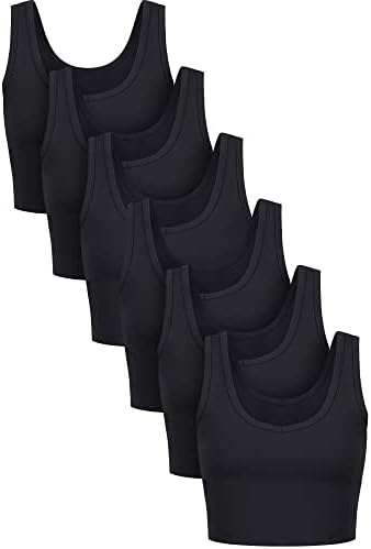 6 Pieces Women Basic Crop Tank Tops Sleeveless Sports Crop Top(Medium