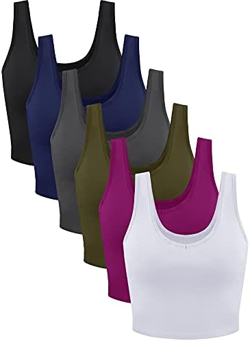 6 Pieces Women Basic Crop Tank Tops Sleeveless Sports Dark Style Medium