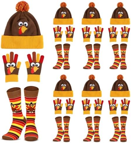 6 Sets Thanksgiving Turkey Costume Hat Gloves Socks Outfit