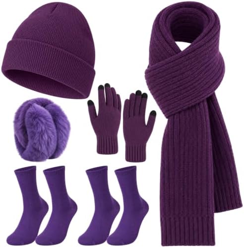 6Pcs Women Winter Hat Scarf Glove Sock Set
