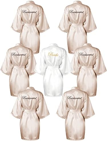 7 Pcs Bridesmaids Satin Robes Silky Bride Kimono Bathrobe Sleepwear for