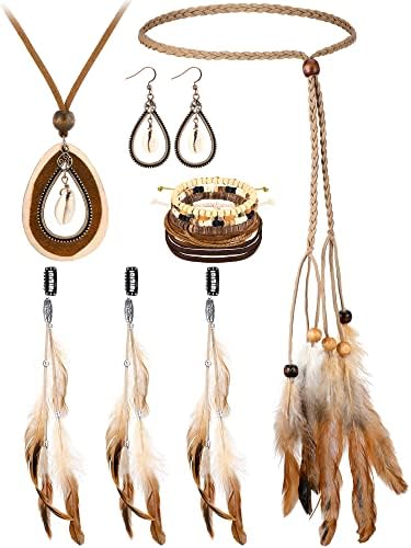 7 Pcs Feather Hair Clips Hippie Headband for Women Boho