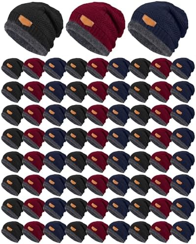 72 Pieces Winter Knit Beanie Hats Bulk for Homeless Fleece Lined Beanie