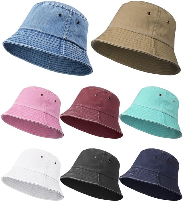8 Pack Cotton Bucket Hat Foldable Packable Fishing Hat Beach Cap for