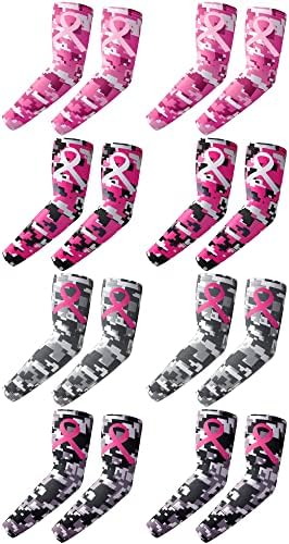 8 Pair Breast Cancer Arm Sleeves Youth Pink Cancer Sleeves