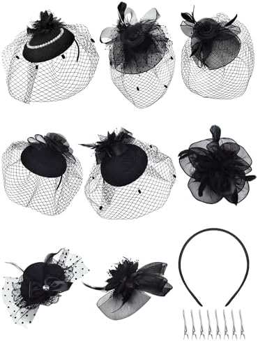 8 Pcs Fascinator Hat with Veil for Funeral