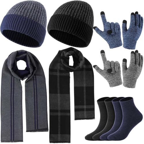8 Pcs Mens Womens Winter Knit Beanie Hat Touchscreen Gloves Long Neck