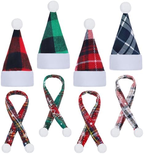 8 Pcs Mini Santa Hats and Scarves Decor Doll Christmas Accessories Small
