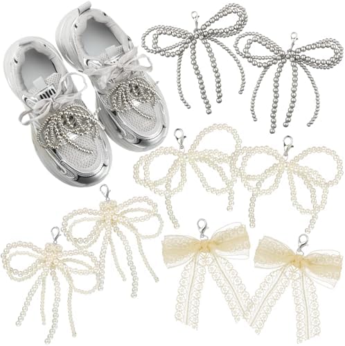 8 Pcs Pearl Bow Shoe Charms for Women Sneakers Clips