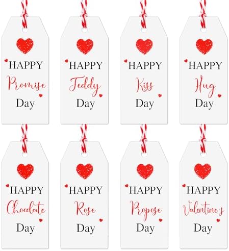 8 Pcs Valentine Gift Tag with String 7 Days Rose Propose Chocolate