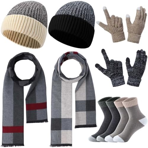 8 Pcs Winter Knit Beanie Gloves Scarf Sock Set